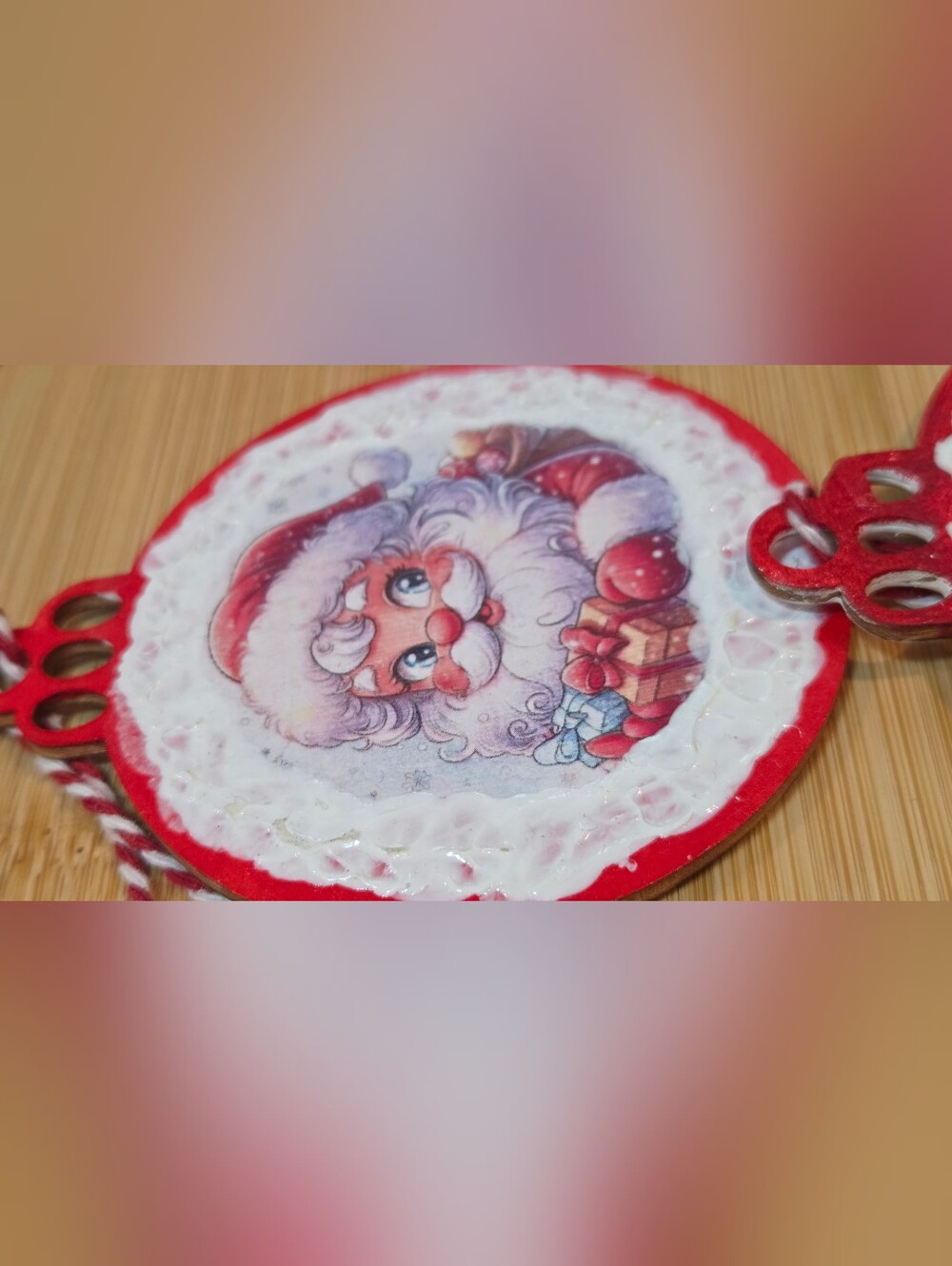 🎅 Handmade Wooden Disc Vintage Santa Christmas Ornaments - 12 Pack Set - Picture 11 of 16